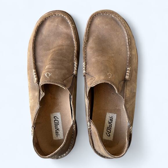 Olukai Men's Moloa Leather Slip On Loafer Brown Leather Moc Toe Size 11 Casual - Picture 4 of 9